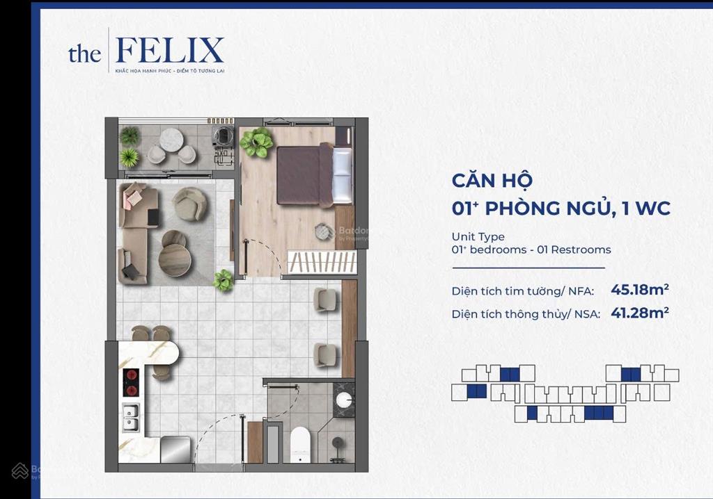 Chủ nhà kẹt tiền cần bán gấp căn hộ the felix 1pn + 45m2 chỉ 1,6 tỷ