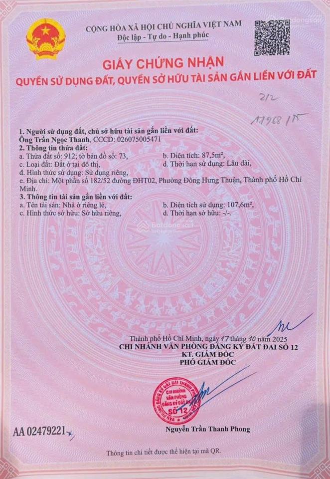 Bán nhà nát tính giá trị đất hẻm nguyễn văn quá, p. đông hưng thuận, q.12  shr 4,6x20m  5,8 tỷ