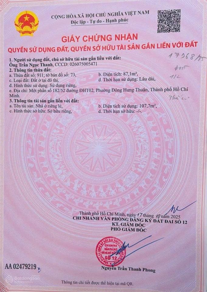 Bán nhà nát tính giá trị đất hẻm nguyễn văn quá, p. đông hưng thuận, q.12  shr 4,6x20m  5,8 tỷ