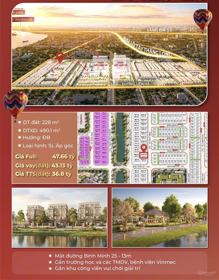 Bán gấp song lập bình minh giá chỉ 161tr/m2 áp góc, gần công viên. rẻ nhất vinhomes đan phượng