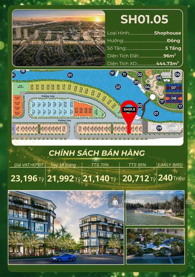 Shophouse 2 mặt tiền  đông tây  96m2 x 5 tầng, giá 20,7 tỷ. bạch đằng 1288.  0969 149 ***