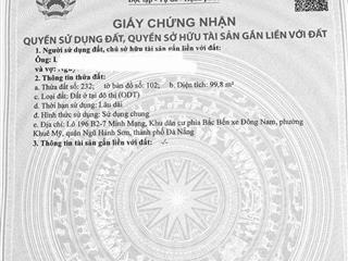 Đất đường Minh Mạng, Sát Bãi Tắm Sơn Thủy, Đ Nẵng, 100m2/11 tỷ