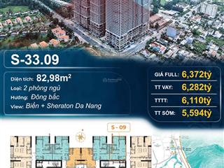 Độc quyền căn 2pn + 83m2 tầng 33 view biển siêu đỉnh, còn căn cuối cùng giá gốc chủ đầu tư