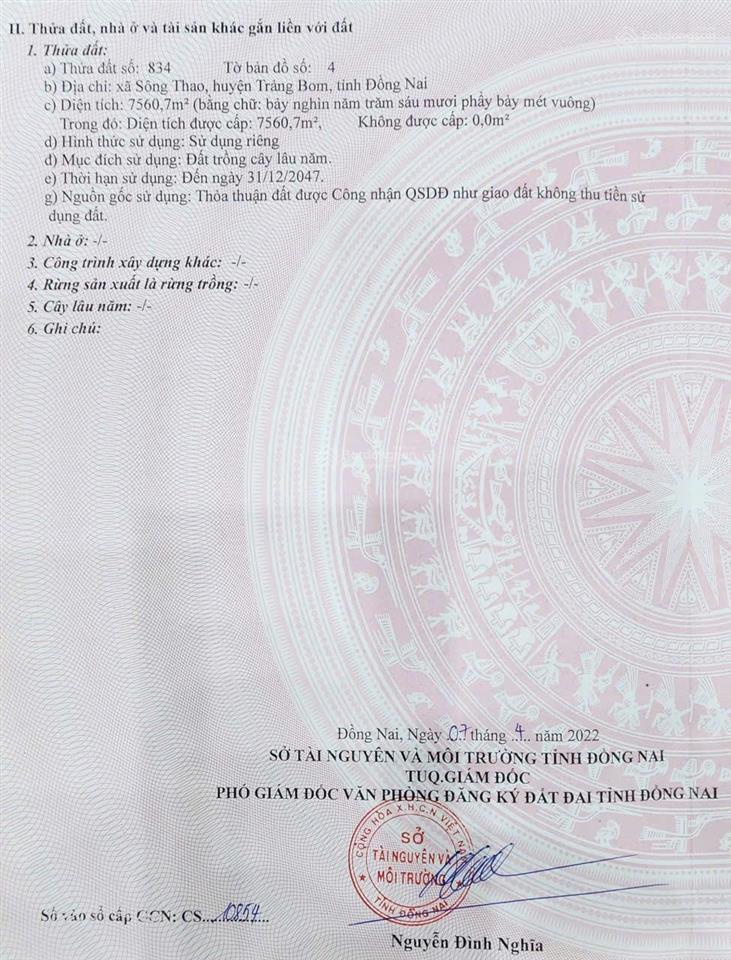 Chính chủ bán 7.560 m² đất cln bàu hàm, trảng bom có thương lượng cho khách thiện chí