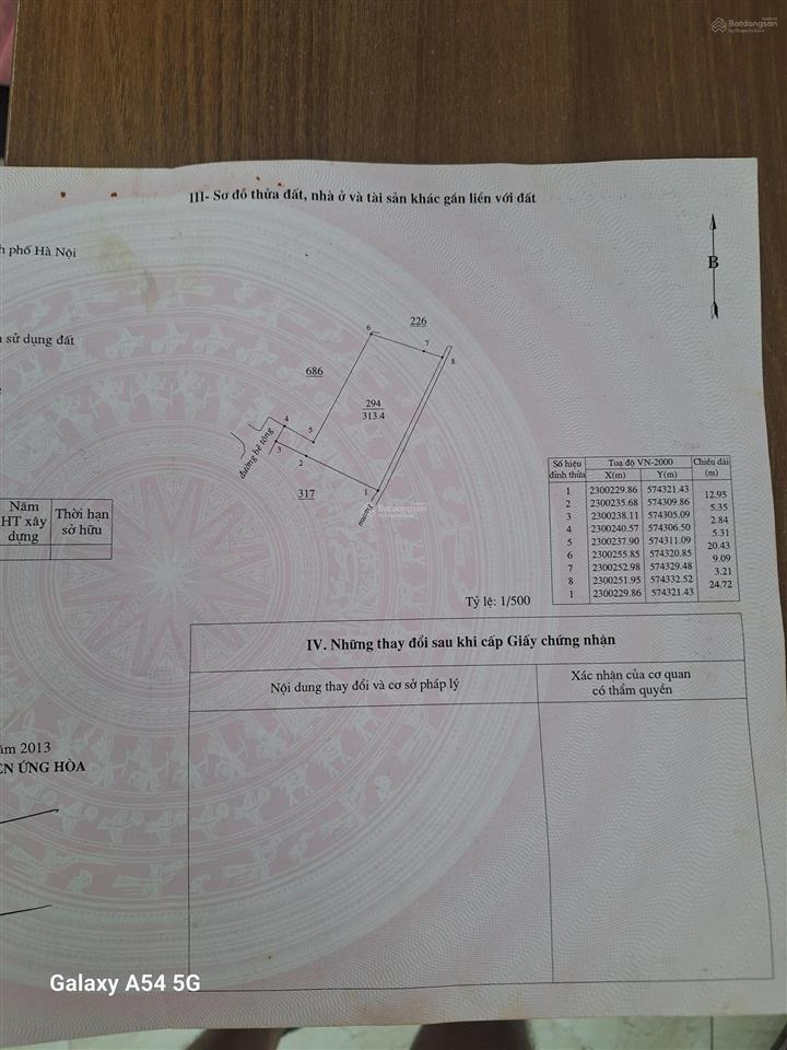 Chính chủ bán 313.4m2 đất full thổ cư ở xã hoa viên, ứng hòa giá đầu tư