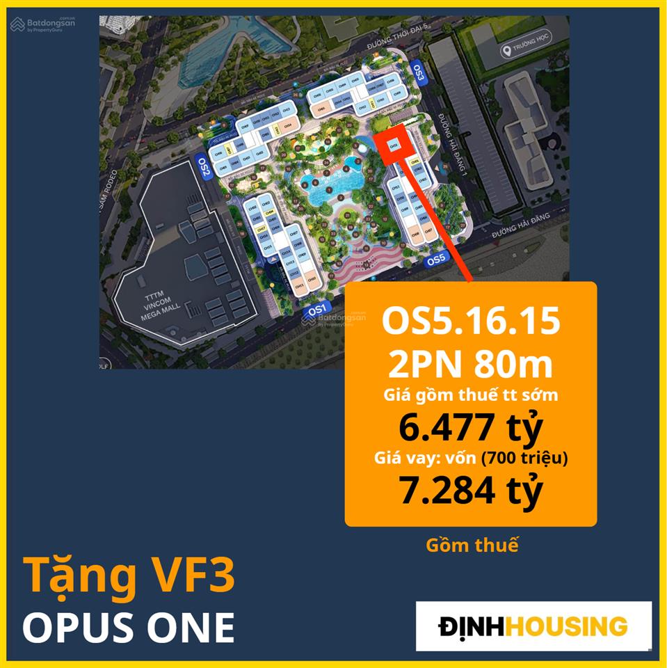 2pn 80m2 opus one (tặng vf3)  view hồ bơi  giá 6.477 tỷ all in  vay 80% lãi 0% 2 năm