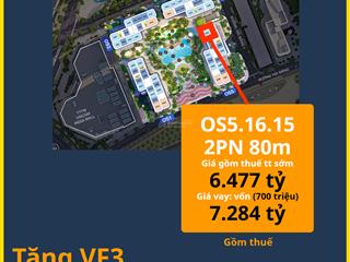 2pn 80m2 opus one (tặng vf3)  view hồ bơi  giá 6.477 tỷ all in  vay 80% lãi 0% 2 năm