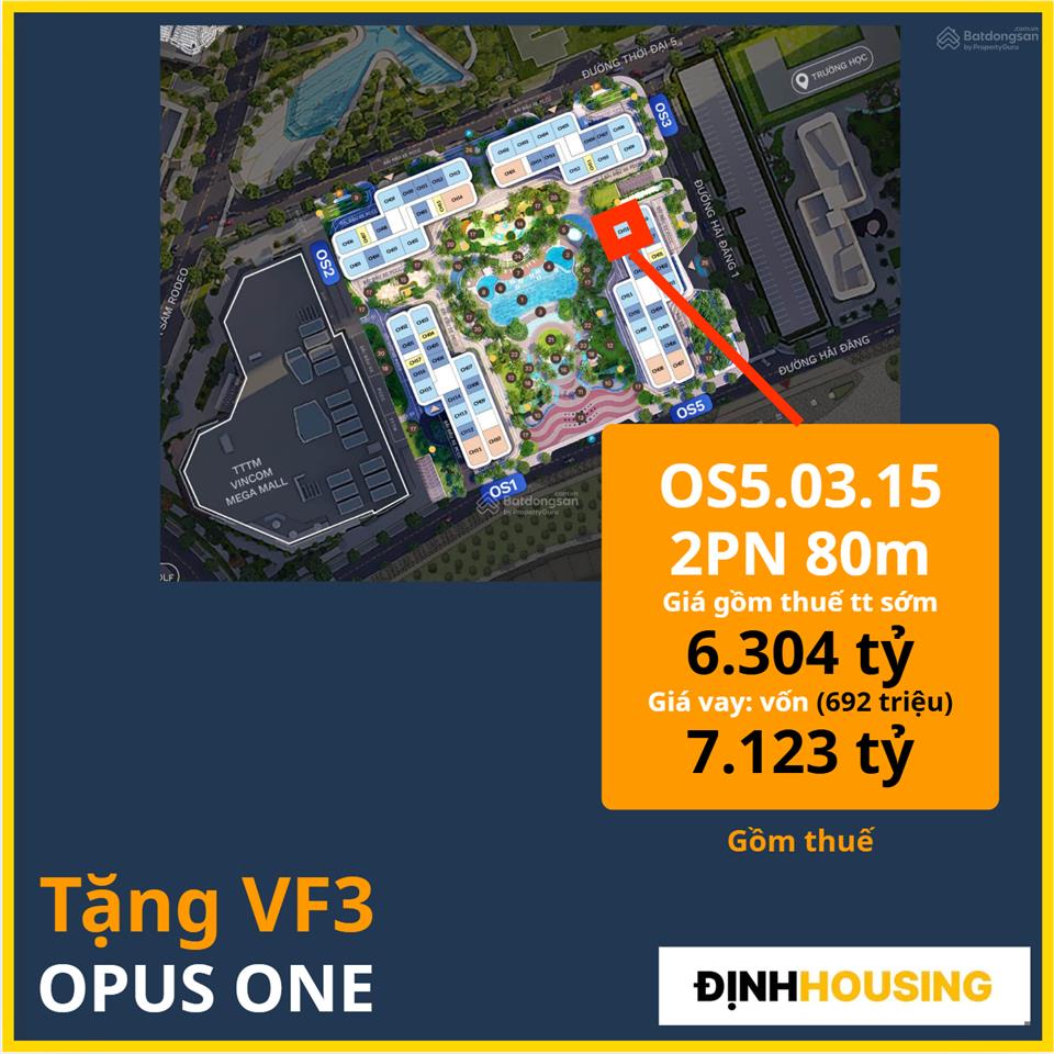2pn 80m2 opus one (tặng vf3)  view hồ bơi  giá 6.304tỷ all in  vay 80% lãi 0% 2 năm