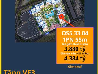 1pn+ 55m opus one (tặng vf3) view sông  hướng mát giá 3.88 tỷ all in  vay 80% lãi 0% 2 năm