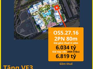 2pn 80m2 opus one (tặng vf3)  view sông  giá 6.011 tỷ all in  vay 80% lãi 0% 2 năm