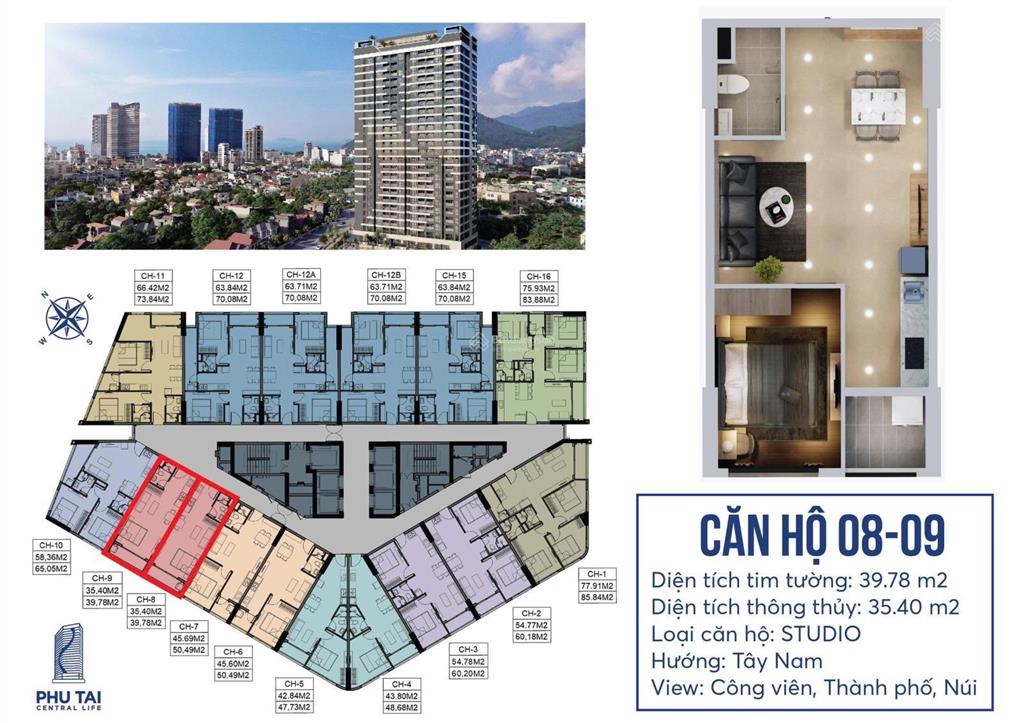 Bán căn hộ phú tài central life quy nhơn từ 1.2tỷ  1pn  3pn 35  83m2 0934 604 ***