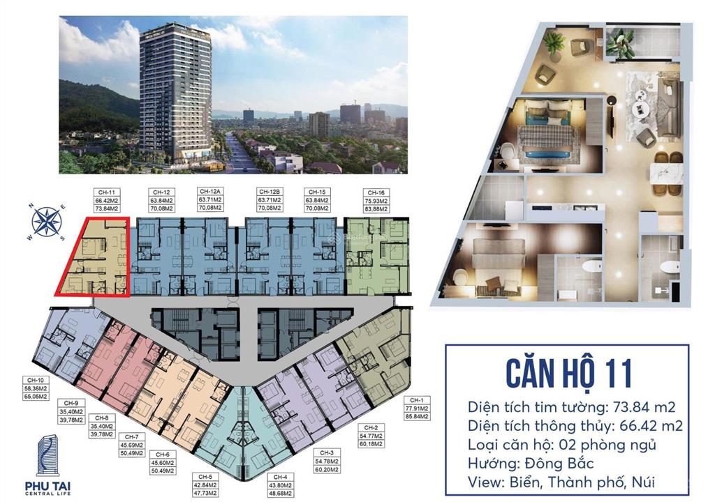 Bán căn hộ phú tài central life quy nhơn từ 1.2tỷ  1pn  3pn 35  83m2 0934 604 ***