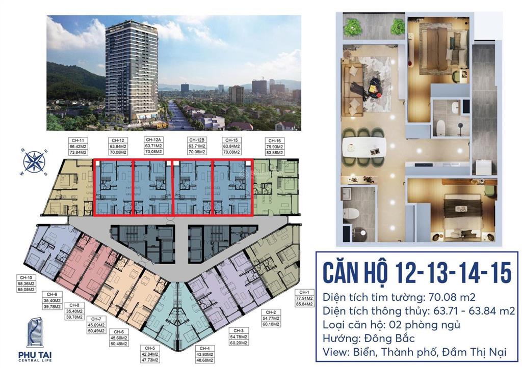 Bán căn hộ phú tài central life quy nhơn từ 1.2tỷ  1pn  3pn 35  83m2 0934 604 ***