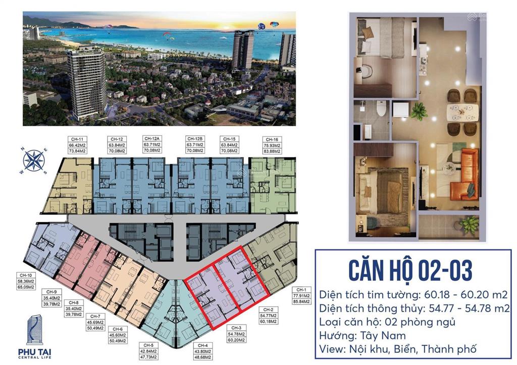 Bán căn hộ phú tài central life quy nhơn từ 1.2tỷ  1pn  3pn 35  83m2 0934 604 ***