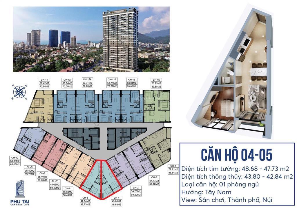 Bán căn hộ phú tài central life quy nhơn từ 1.2tỷ  1pn  3pn 35  83m2 0934 604 ***