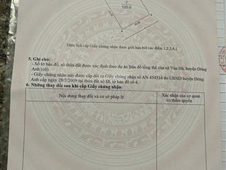 Đất thư lâm dt 120m2 mt 10m hậu 10m sâu 12m