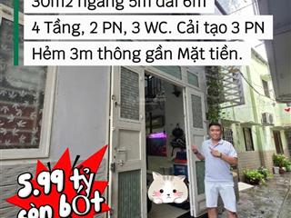 Hẻm xe hơi sát nhà, cách mt 20m  quận 3  4 tầng  30m2 ngang 5m.