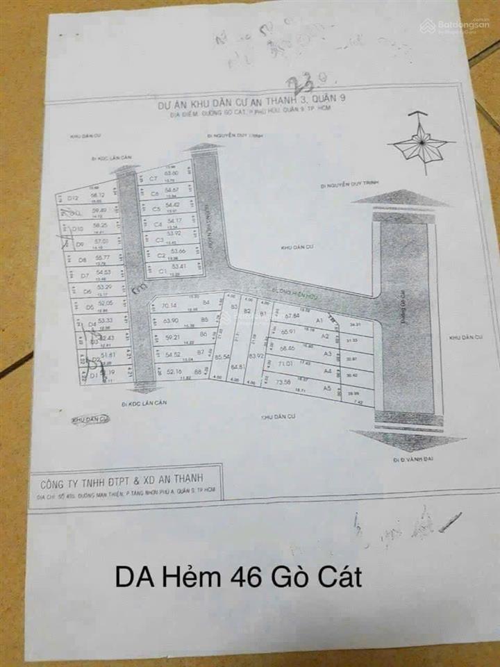 Bán đất mặt tiền hẻm 46 đường gò cát, p. phú hữu, tp hồ chí minh