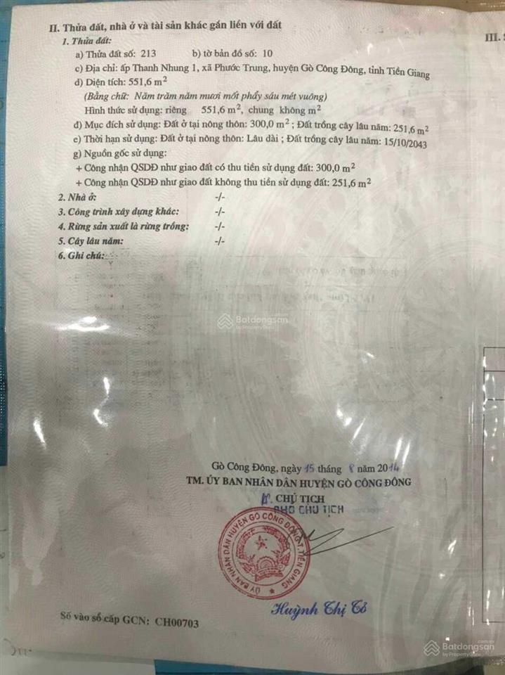 Kẹt tiền cần bán lô đất thổ cư mặt tiền thanh nhung, xã phước trung, gò công đông, 10x50m