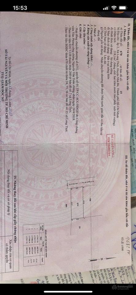 Bán đất thổ cư 218m2  hẻm xe hơi 6m nguyễn văn tạo, long thới, nhà bè