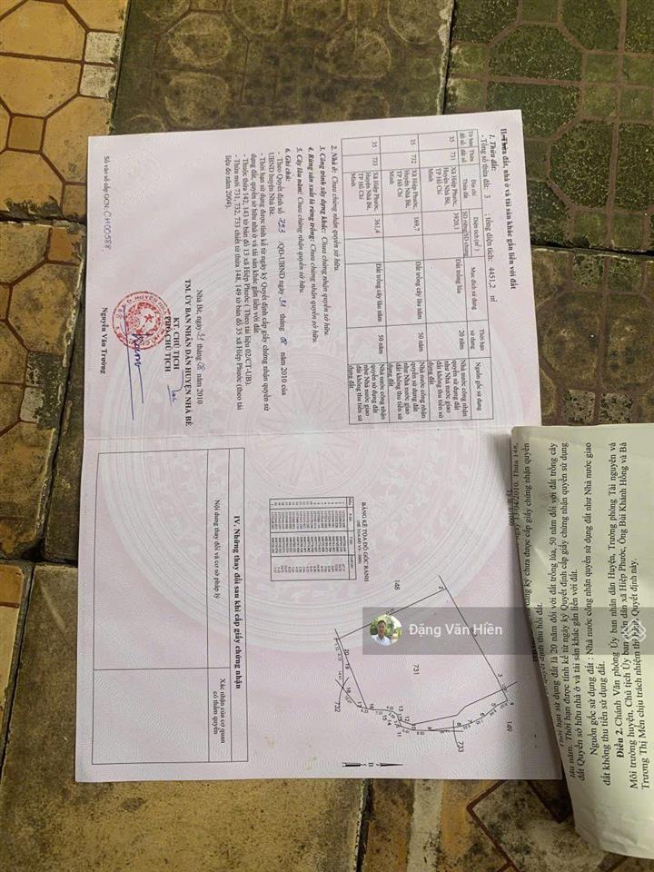 Đất nông nghiệp 4451m2 tờ 13 xã hiệp phước, gần liên ấp 23