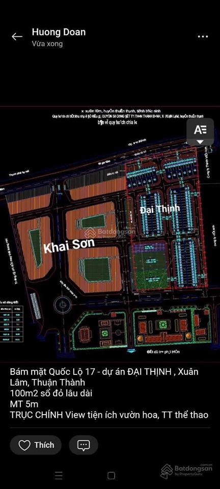 Đường 20m / chỉ hơn 5 tỷ / 100m2 sổ đỏ, mt 5m, cạnh kđt khai sơn, phường xuân lâm, 0983 648 ***