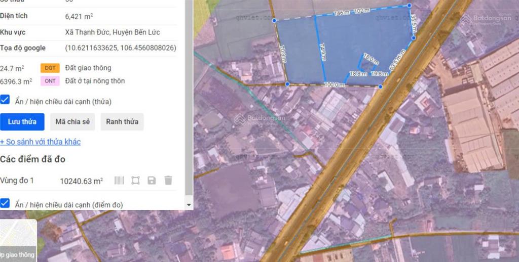 Bán đất 10.000m2 (1ha) đất (ngang hơn 60m) mặt tiền ql1a bến lức, long an