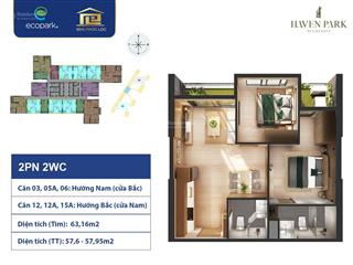 Cần bán căn hộ haven park ecopark hưng yên 2pn 2vs dt 58m2, bc hướng nam,  0913 969 ***