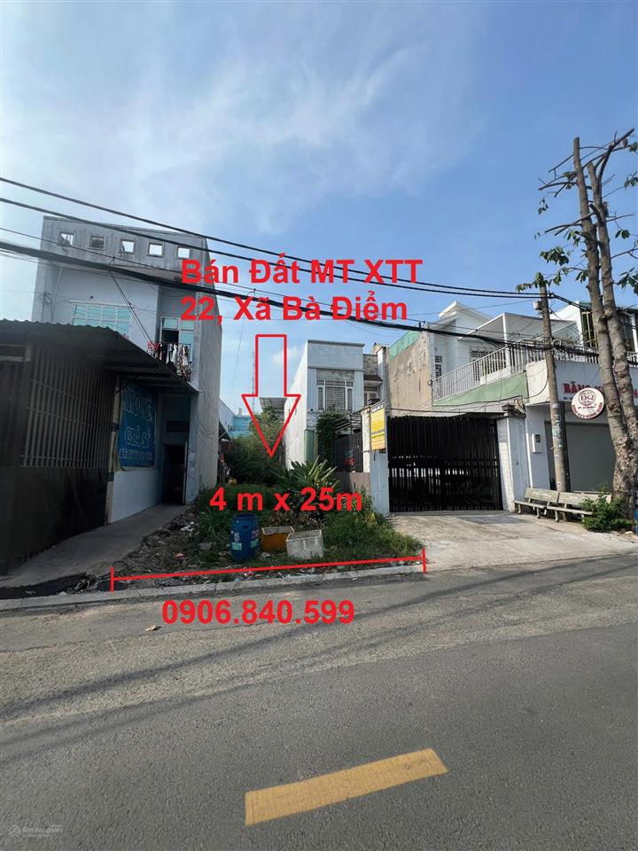Bán đất mặt tiền xuân thới thượng 22, xã bà điểm 4,1 tỷ/100m2, sổ hồng riêng 100%, full thổ cư 100%