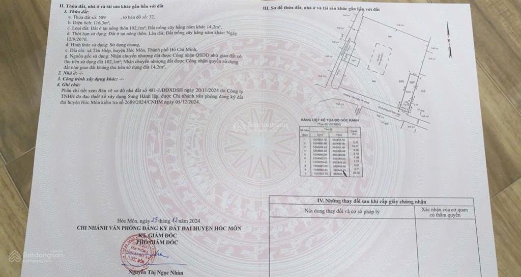 Bán lô đất thổ cư mặt tiền đường tân hiệp 16 nối dài, hóc môn diện tích 5 x 23.2 = 116m2