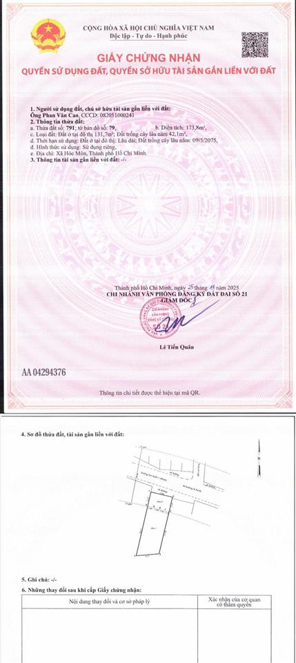 Bán lô đất thổ cư 173m2 mặt tiền đường tân xuân 1 hóc môn, diện tích 8 x 22m = 173m2