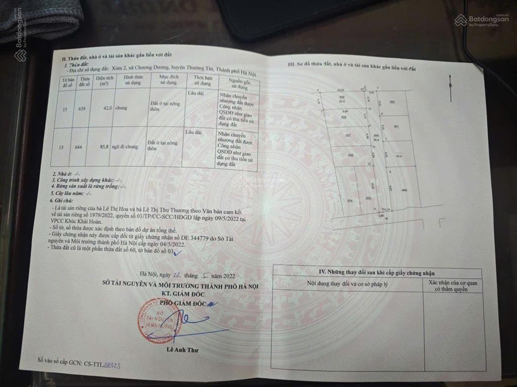 Bán lô đất nhỏ xinh 42m2 xóm 2 xã chương dương, thường tín, hà nội giá chỉ nhỉnh 1 tỷ