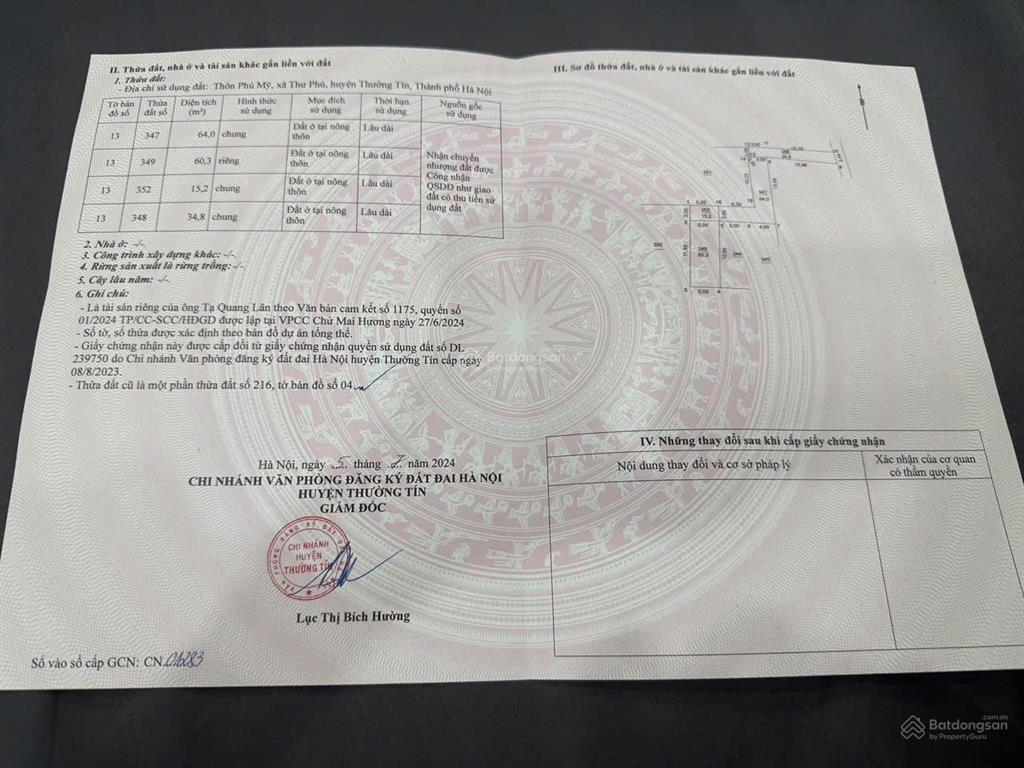 Bán lô đất siêu đẹp giá rẻ nhất xã thư phú thường tín hà nội 60.3m2 giá chỉ 2 tỷ 020tr