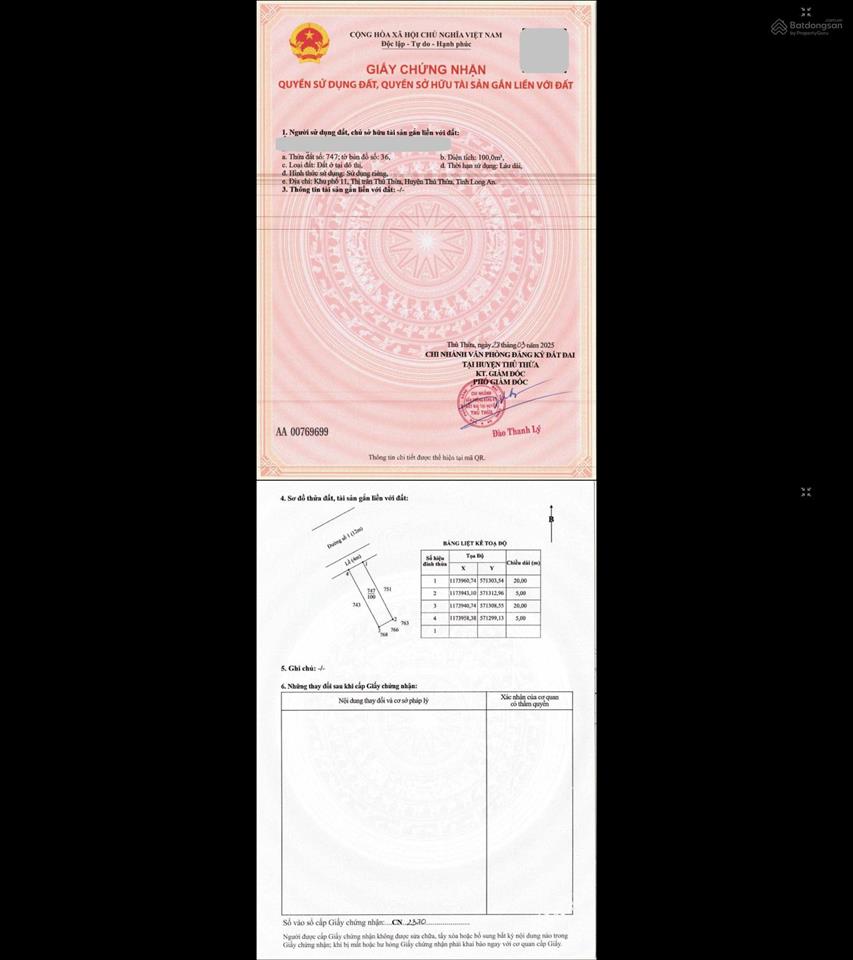 Bán đất mặt tiền đường số 1 trục kinh doanh 20m, sát tthc xã thủ thừa