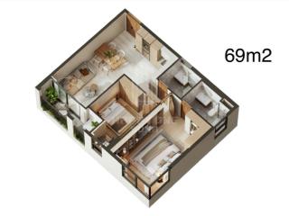 Căn hộ 2 pn 70m2 cam kết cho thuê 15tr/ tháng chỉ cần 690tr tại happy one sora
