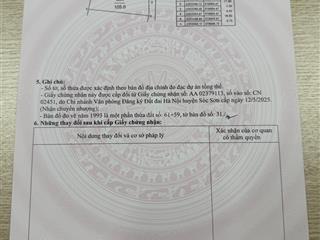 Chính chủ cần bán 105 m2 đất gần bìa làng và trục chính kd chợ thanh trí  minh phú  sóc sơn  hn