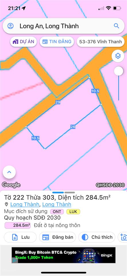 Cần bán lô đất 2 mặt tiền dt 284m2 thổ cư + sổ riêng khu dân cư thái lạc