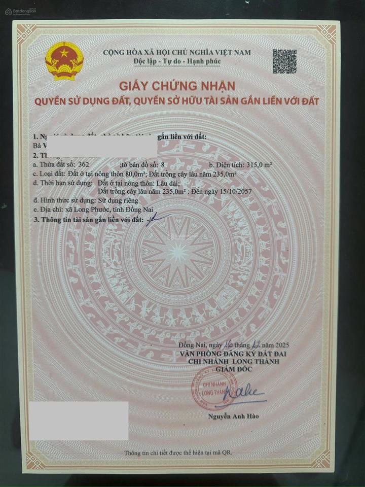 Chủ gửi bán 315m2 thổ cư + sổ riêng vị trí an toàn, dễ thanh khoản