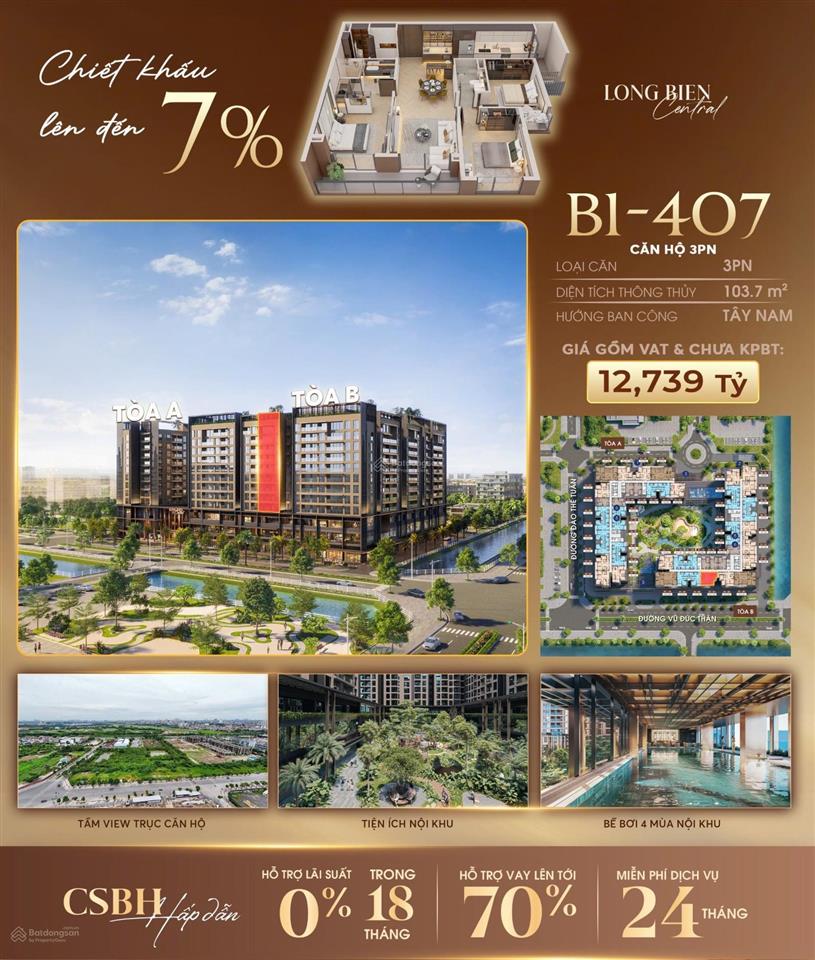 Bán căn hộ 3pn, 2wc, 12 tỷ ở long biên central, 103.7m2, giá cực chất
