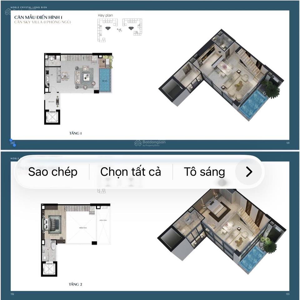 Sky villa noble crystal  trực tiếp cđt, ck 6%, quà tặng 1.2 tỷ. giá 150tr/m2