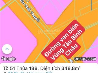 Lô góc 2 mặt tiền siêu đẹp ngay đường ven biển vũng tàu bình châu  xã phước hải  tp hcm.
14x21m