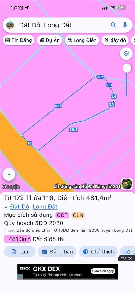 Lô đất mặt tiền lê thánh tông thị trấn đất đỏ  brvt dt 481 ngang 10 sâu 41 m 100 thổ cư