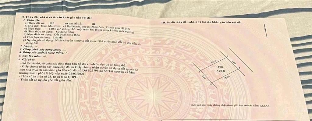 Bán 120m đất đấu giá mai châu đại mạch đông anh  vị trí đẹp gần cầu thượng cát