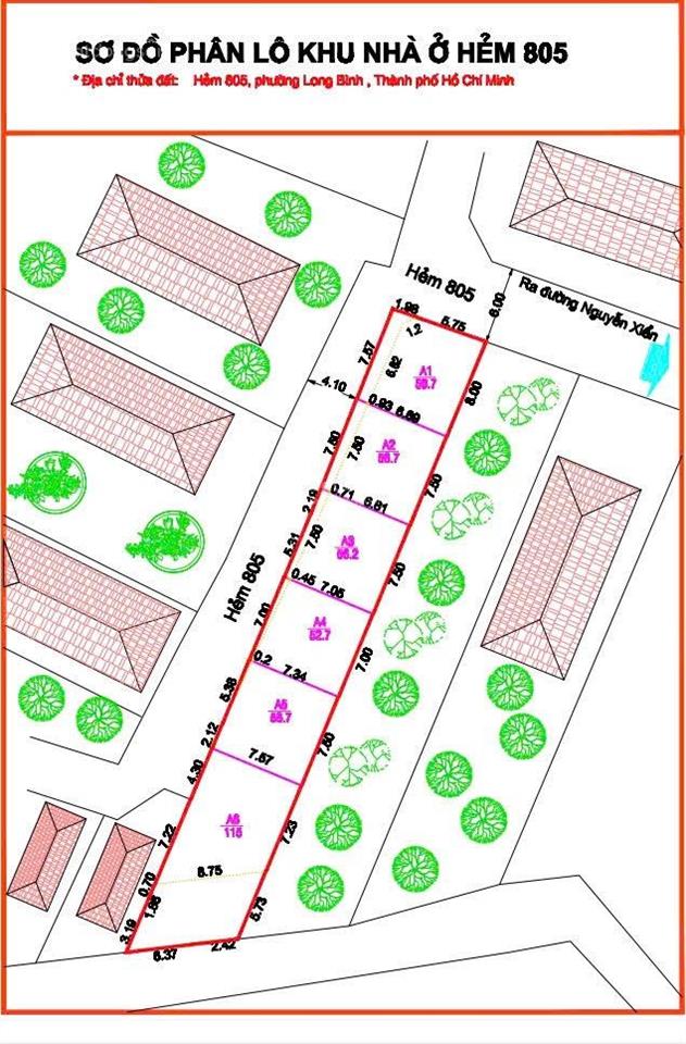Chính chủ bán 6 lô ở hẻm 805 nguyễn xiển, kdc hiện hữu đc xây hết đất 4t, 56m2, 3 tỷ kế vinhomes