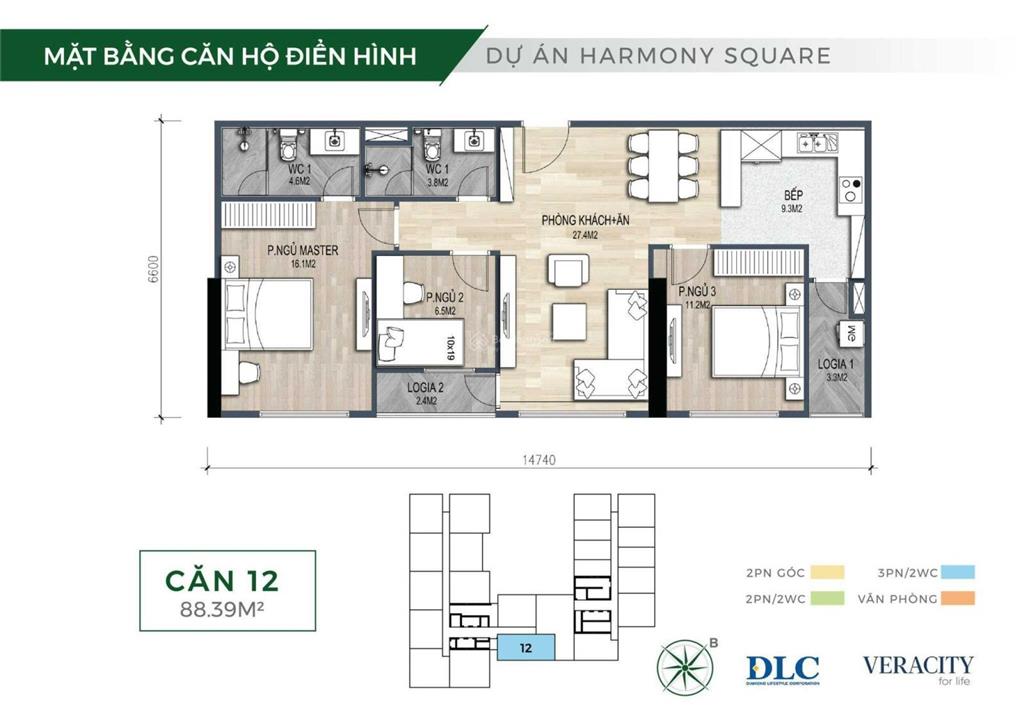 Căn chuyển nhượng dự án harmony square diện tích 75m2 giá 6.3 tỷ