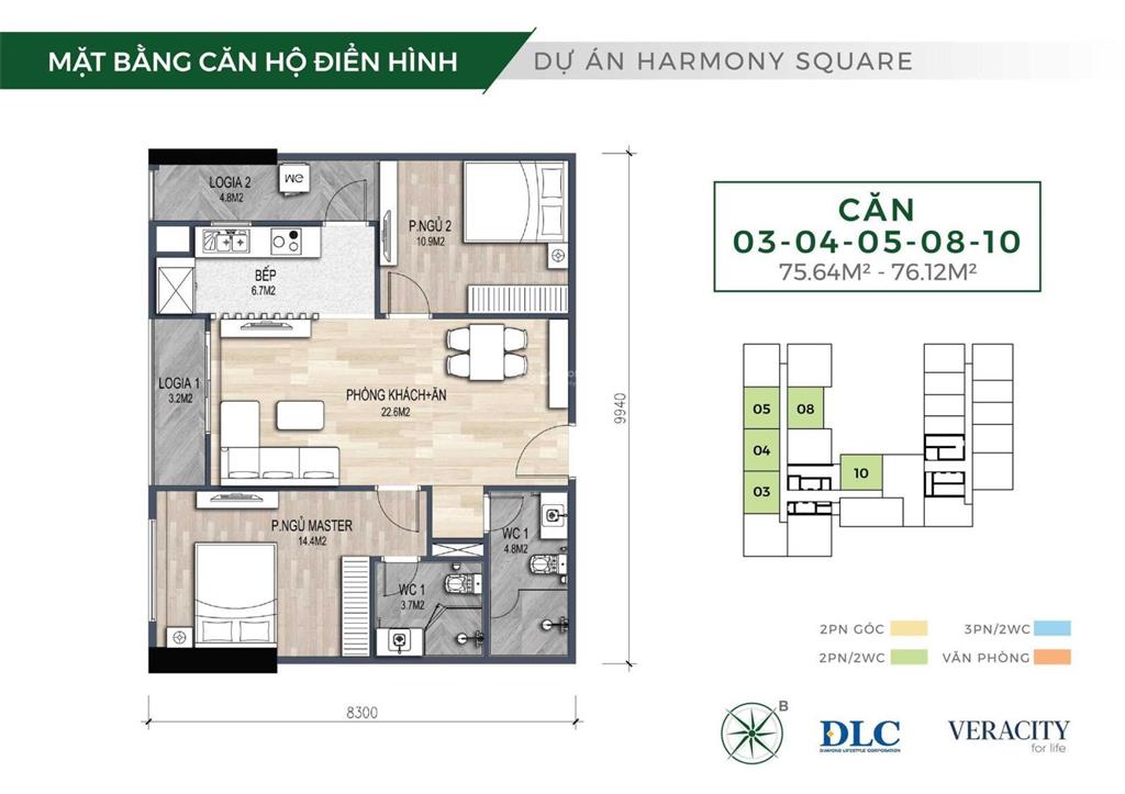 Căn chuyển nhượng dự án harmony square diện tích 75m2 giá 6.3 tỷ