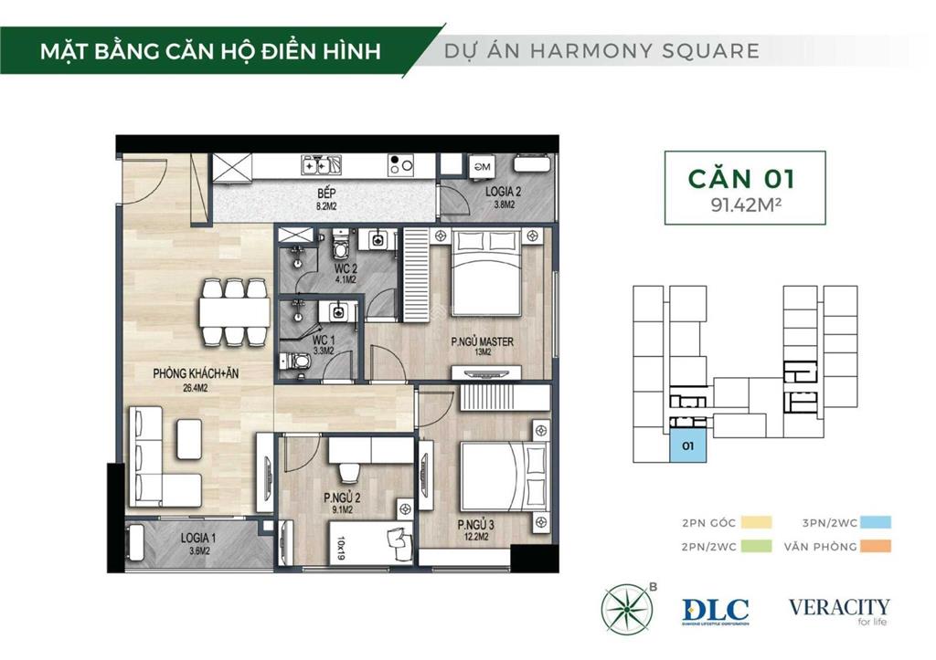Căn chuyển nhượng dự án harmony square diện tích 75m2 giá 6.3 tỷ