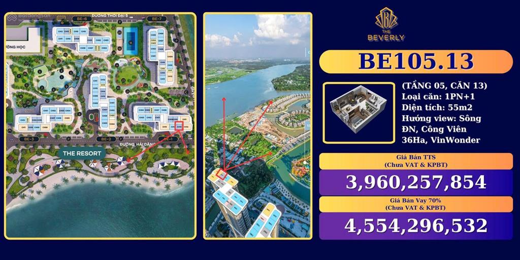 Tin thật giá thật bán căn 1pn+ 55m2 beverly giá dưới 4tỷ hướng đông nam view sông và công viên 36ha
