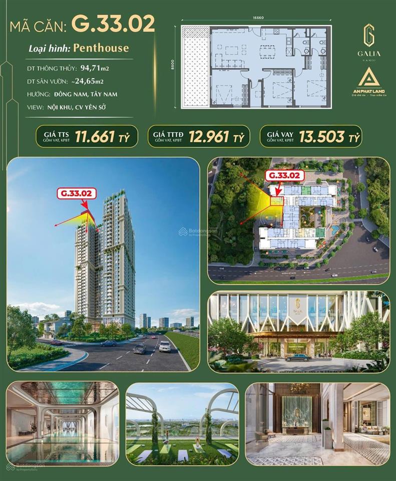 Siêu phẩm penhouse căn góc duy nhất tại galia hanoi, tầng 33 hướng tây nam  đông nam, dt 119m2