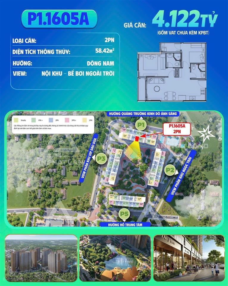 Chiết khấu 12% cho căn hộ 2pn tầng trung phía đông hà nội, 58m2, hướng đông nam, giá 3,5 tỷ
